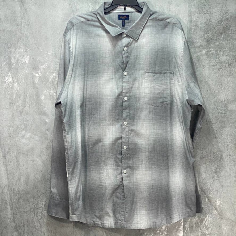 GoodMan Brand Men's Soft Grey Plaid Button-Up Long-Sleeve Shirt SZ 2XL